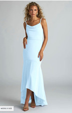Azazie Blue Sleeveless Spaghetti Strap Cowl Neck Bridesmaid Dress