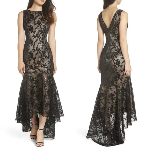 Eliza J Sequin Lace Trumpet Gown High Low Hem Women’s size 16
