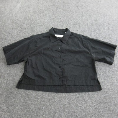 Equipment Femme Shirt Womens Small Black Cropped Button Front Short Sleeve Top