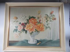 1954Original Large Framed Vintage Oil Painting Of  Rose  Flowers . Freda Burton