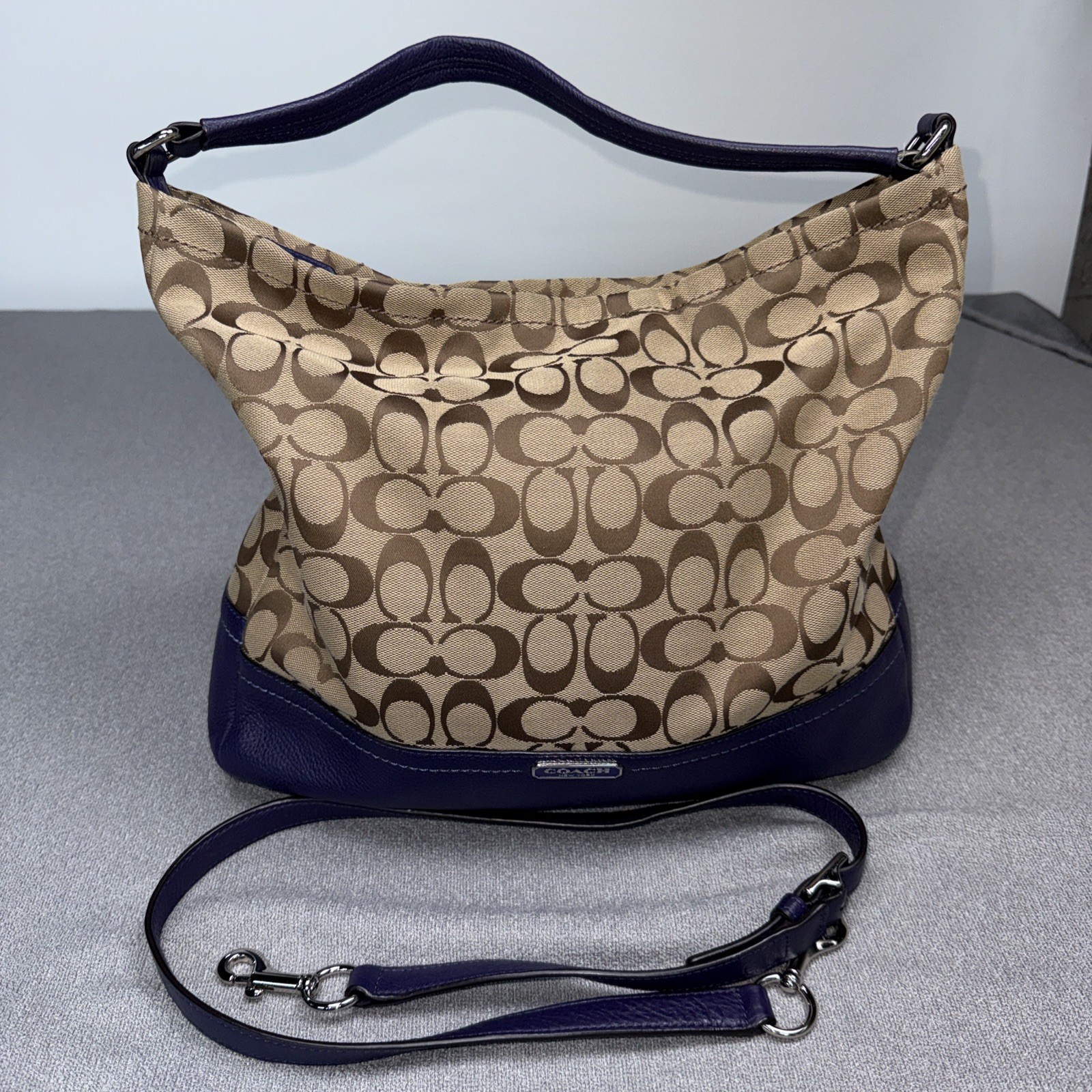 Coach Shoulder Bag Purple  Beige Signature Canvas Leather Monogram