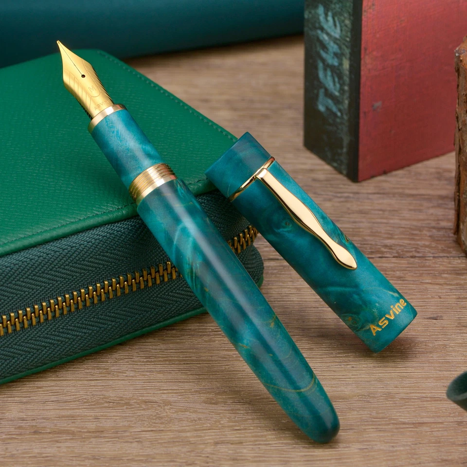 Pluma Estilográfica Asvine C2000 Madera Estabilizada Nº8 EF/F/M/Stub 1.1 Nuevo en Caja Verde Foto 2 de 4