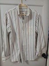 Arrow Wrinkle Free Men's LS Lt. Beige Striped Button Down Dress Shirt Sz 16