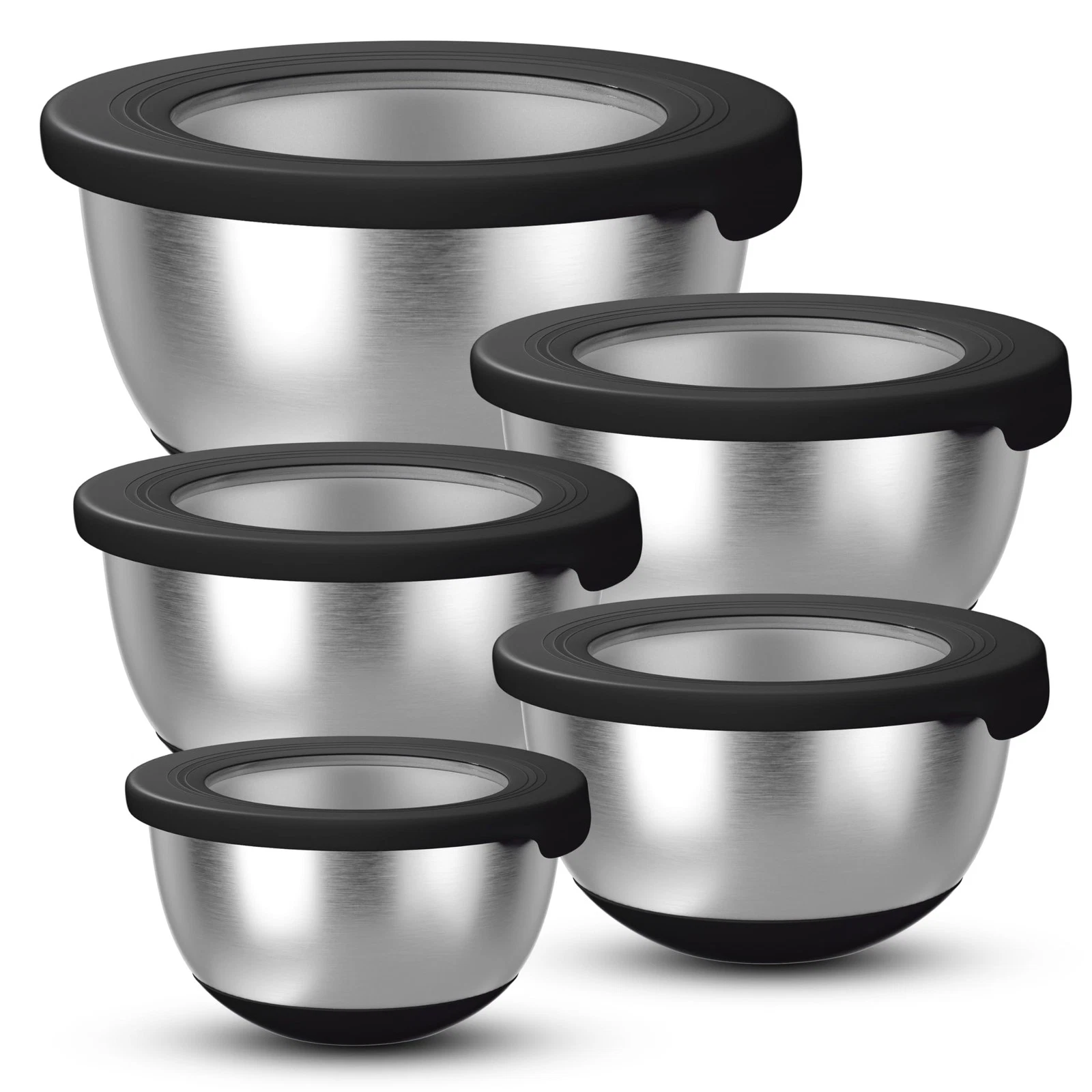 KITEISCAT Stainless Steel Mixing Bowls with Lids – Set of 5 Large Nesting Met...