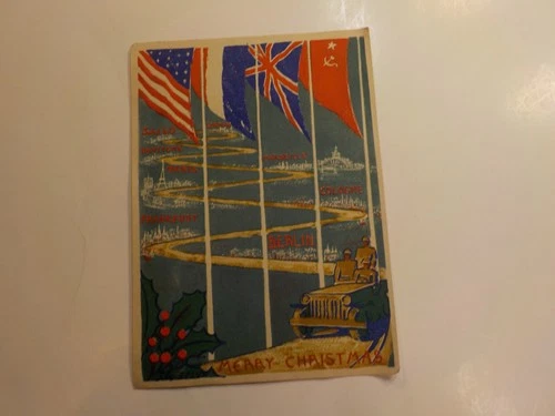 WW2 Christmas Card 1945 France Bastogne Berlin Military Jeep Letter Soldier WWII