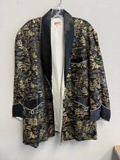 Vtg Japanese Smoking Dinner Jacket Gold Black Medium Pockets Metallic