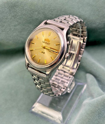 Rare Orient 3-star Crystal vintage automatic men's watch with gold dial