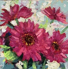 Original Oil Painting Impressionist 14 X 14 Daisy Bouquet Floral Abstract