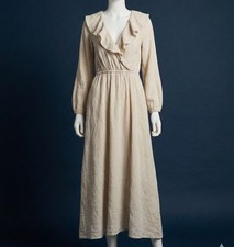 MADEWELL Women Size S Linen Cotton Ruffle Neck Midi Dress