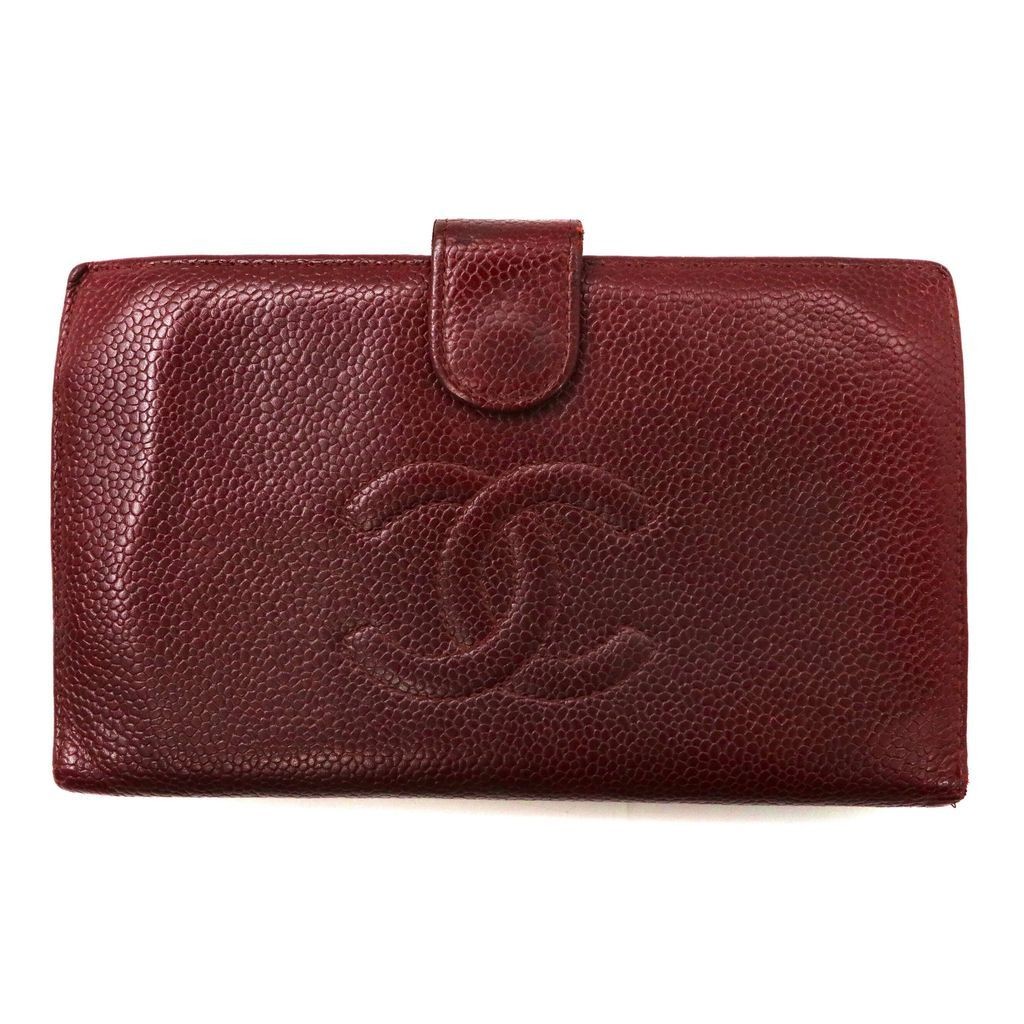 CHANEL Red Caviar Leather Kiss Lock Bifold Wallet A13498