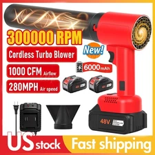 Cordless Leaf Blower 1000CFM/280MPH & 4 Speed Levels Electric w/2Batteries 6.0Ah