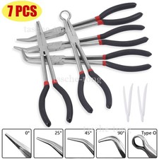 7X Heavy Duty 11" Extra Long Reach Nose Pliers Set Straight Bent Hose Tip 280mm