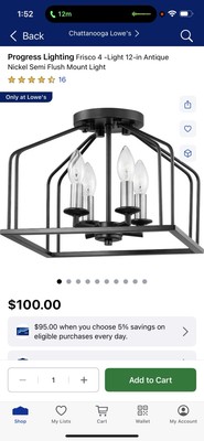 Progress Lighting Black And Antique Nickel Flush Mount