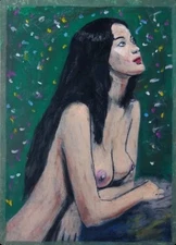 Portrait Woman Modern Art - Oil Chalk Painting On A4 Paper 