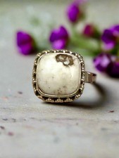 Wild Horse Jasper Dots Square Shaped Dainty Ring Size 7