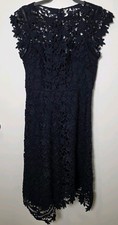 Eliza J Dress Sz 10 Sheer Lace Asymmetric Dark Coquette Whimsigoth Romantic Navy