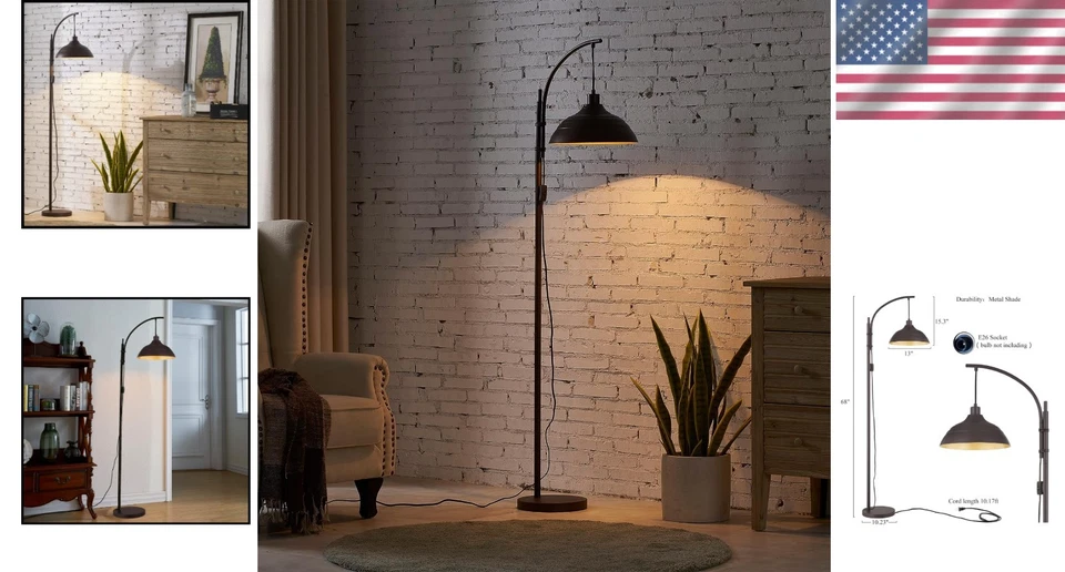 Промышленная напольная лампа деревенская дуга состаренная бронза высота 68 дюймов для домашнего декора - Изображение 2 из 4