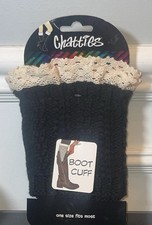 Chatties Boot Cuffs-Black/Cream -Warm Cozy-Women s One Size Fits Most New