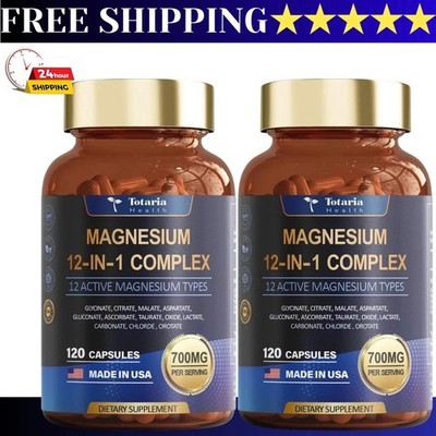 2bottles Magnesium 12 in 1 Complex 700mg -Dietary Supplement 120 capsule exp2028