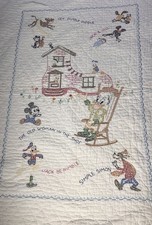 Vintage Disney Nursery Rhyme Cross Stitch Baby Quilt Mickey Donald EVC 35x48  
