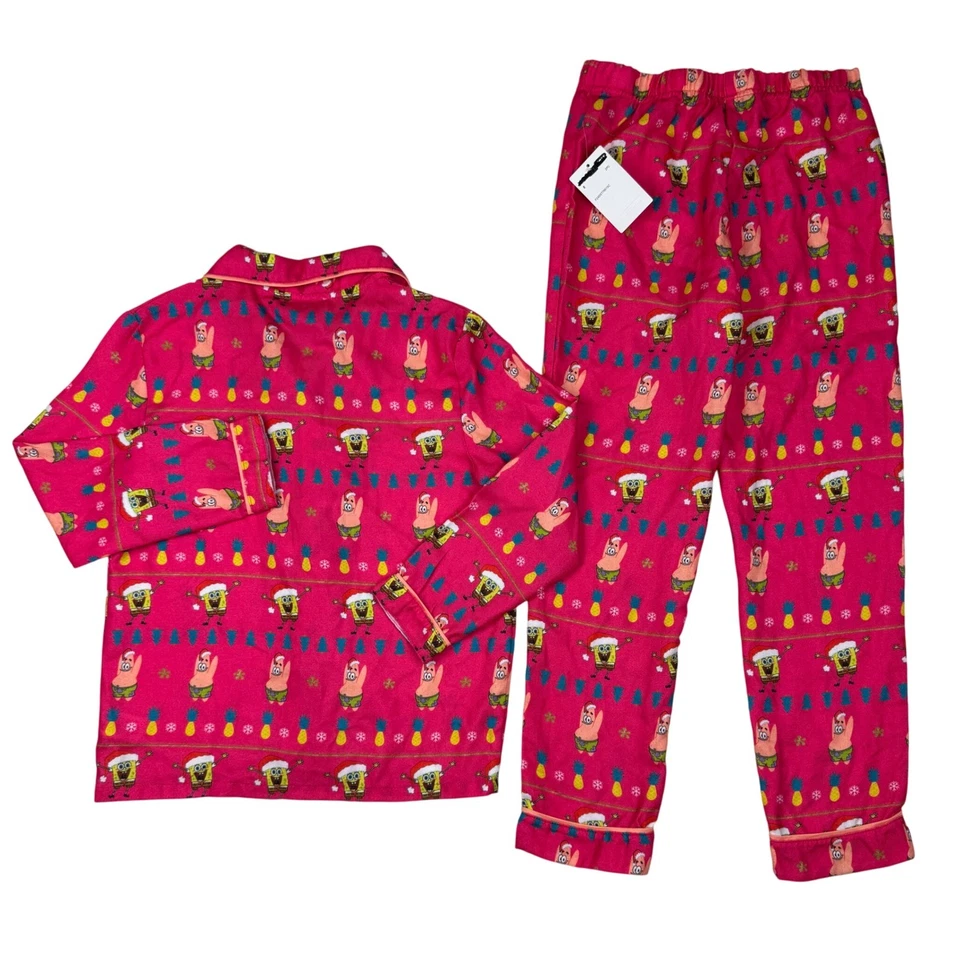 Conjunto de pijama infantil Andy & Evan Bob Esponja calça quadrada tamanho 8 rosa Natal aconchegante - Imagem 2 de 4