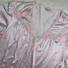 Vanity Fair Nightgown Womens Med Pink Floral Lace Trim Vintage V-Neck Short Slv