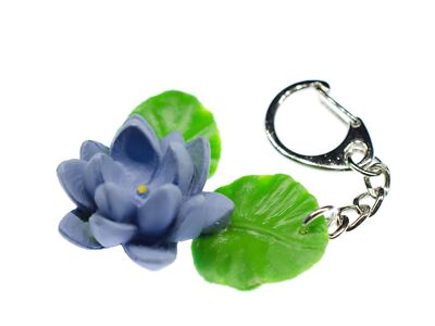 Water Lily Keychain Miniblings Flower Garden Rubber blue Blossom