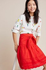 NEW ANTHROPOLOGIE x MAEVE RED PAIX EMBROIDERED SKIRT SZ 00