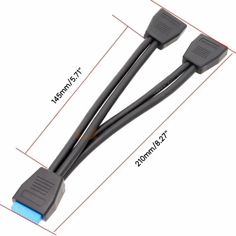 USB 3.0 Header Extension Cable 19/20 Pin 1 to 2 Y Splitter Extension Adapter - Image 2 of 4