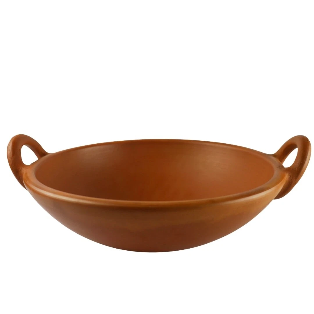 Mittihub Indian Handmade Cooking Terracotta Kadhai 10 Inch, 3 Liter,Brown,MH002