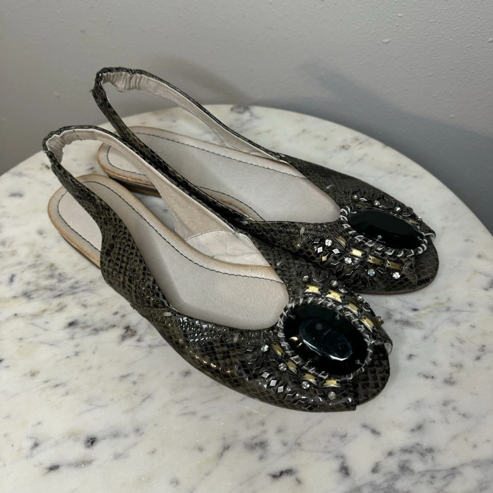 Zapatos Nicole Slip On Planos Cuero Parte Superior 9M Hechos por el Hombre Suela Verde Cocodrilo -P1 Foto 3 de 4