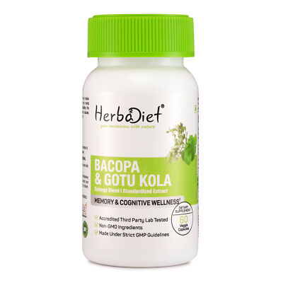 Bacopa with Gotu Kola Extract Capsules Brain Health Supplement Memory Focus Mood