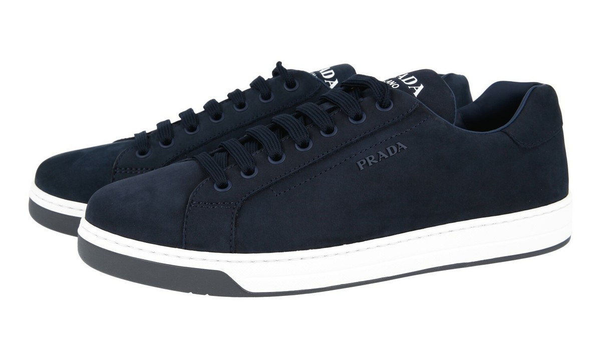 スニーカー Prada Navy Blue Canvas And Suede Downtown Sneakers PRADA DOWNTOWN SNEAKERS SHOES 4E3507 NAVY BLUE SUEDE NEW | eBay