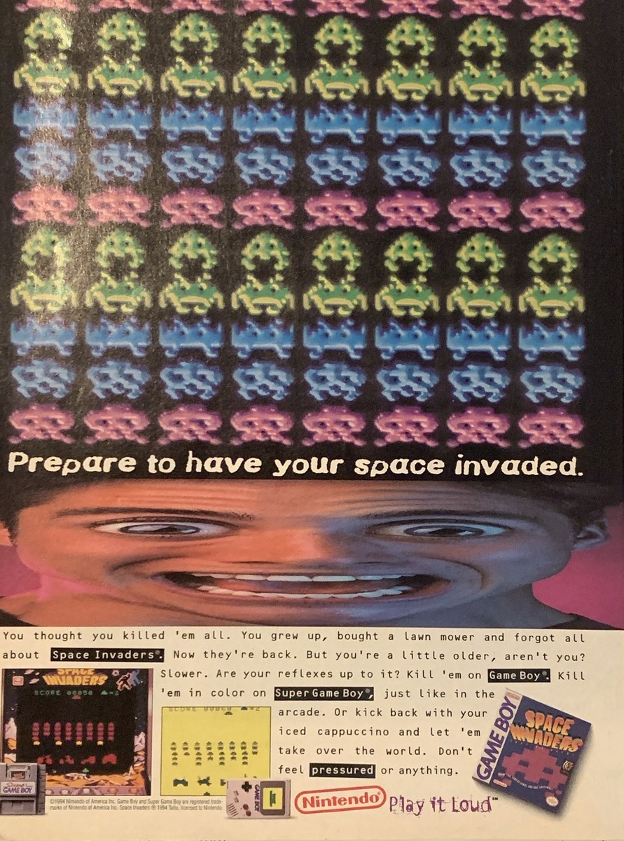 1994 Space Invaders Nintendo Game Boy PRINT AD Prepare Space
