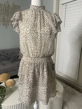 Express Leopard Printed Mock Neck Tiered Ruffle Dress