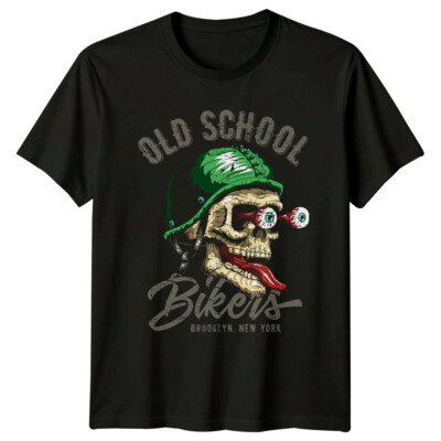 Old School Bikers Skull Brooklyn NYC Herren T-Shirt Damen Tee Grafik Top