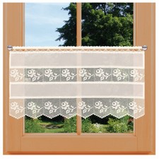 Landhaus Feenhaus Scheibengardine Lina Plauener Spitze mit Rosen-Muster natur