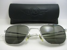 AO, American Optical Sunglasses Original Pilot Brilliant Chrome Gray Lenses