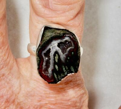 Tobasco Geode Ring 925 Sterling Silver Size 10 For Peace, Harmony, Self-Love