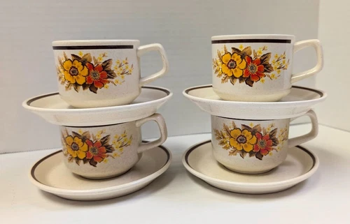Vintage Lenox Temper-ware Coffee Tea Mug Cups and Saucers EUC Fall Blossom (4)
