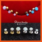 16g Opal Push Pin Flat Back Ear Helix Cartilage Earring Labret Bar Stud Piercing