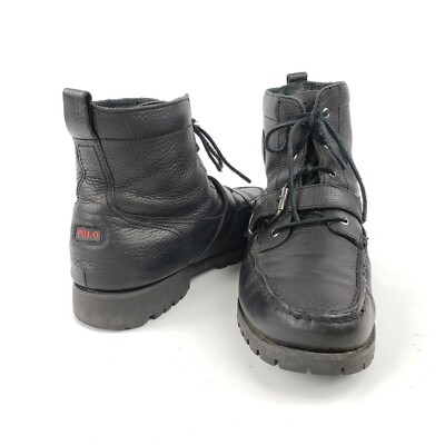 Polo Ralph Lauren Redmond BO-CSL Black Leather Boots Size 11 Buckle Strap Mens 