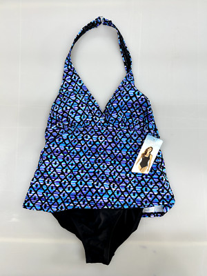 Speedo Size 6 Women's 2-Piece Blue Black & Purple SwimSuit Bathing Swim Suit