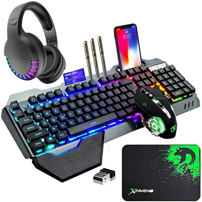 2.4G Wireless Gaming Keyboard Mouse and Bluetooth Headset Set RGB Backlit PC PS4