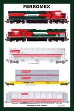 Póster enmarañado Tren Ferromex 12"x18" firmado por Andy Fletcher