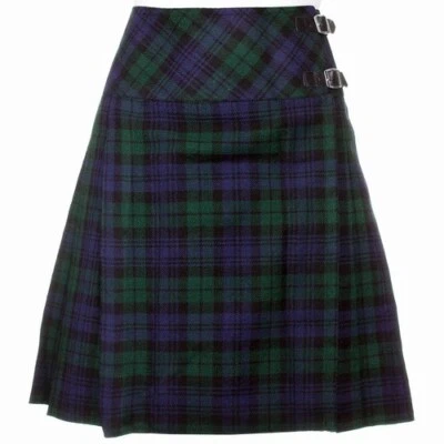 THE SCOTLAND KILT COMPANY Ladies Knee Length Black Watch Modern Kilt Skirt 20" Length Tartan Pleated