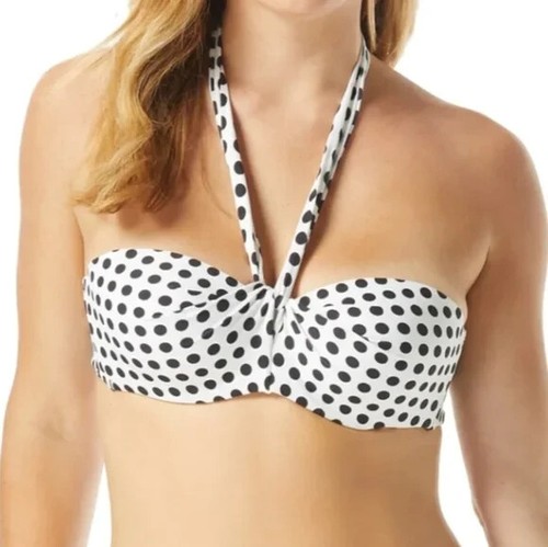 CoCo Reef Women's Ivory Riviera Dot Convertible Five Way Bikini Top Size 32/34DD