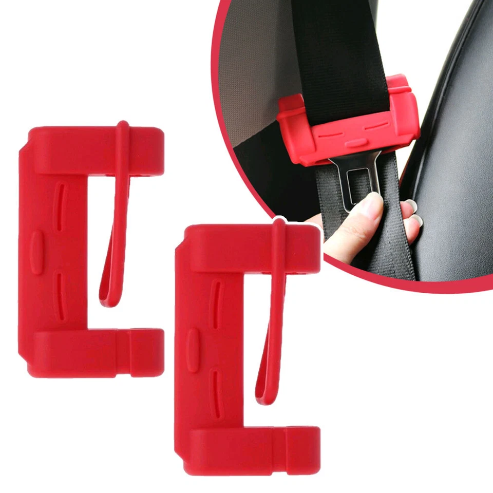 2 clips de hebilla de cinturón de seguridad rojo para automóvil cubierta protectora de silicona antiarañazos Foto 3 de 4