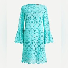 J. Crew Turquoise Bell Sleeve Embroidered Eyelet Lace Dress Women's size 4