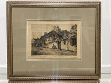 VTG. ORIG. Drypoint Etching Signed F. Jacque Village Landscape
